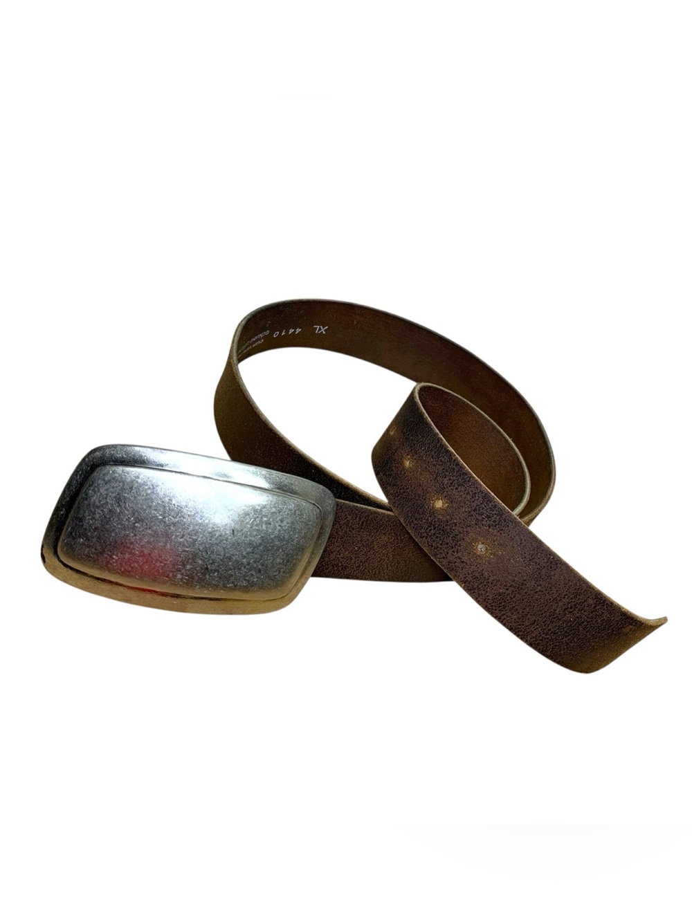 Aldo Dark Brown Distressed Leather Belt 1.5" Rectangular Silver Buckle Sz XL